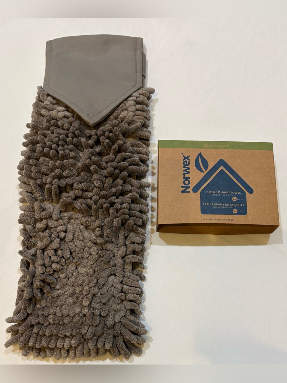 NORWEX ANTI- BACTERIAL CHENILLE HAND TOWEL GRAY - MUSHROOM TONE BRAND NEW